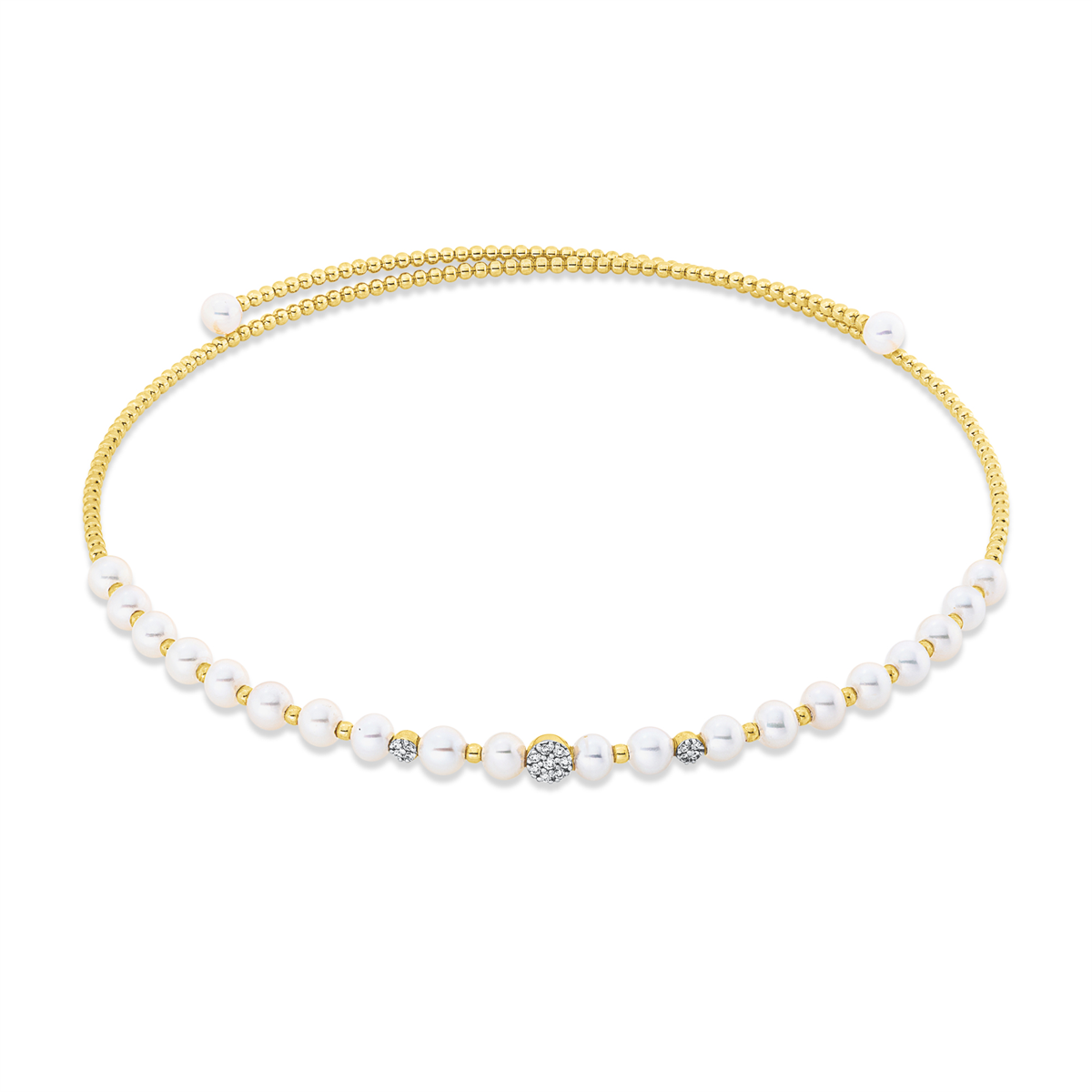 diamond full cut pearl necklace in yellow gold