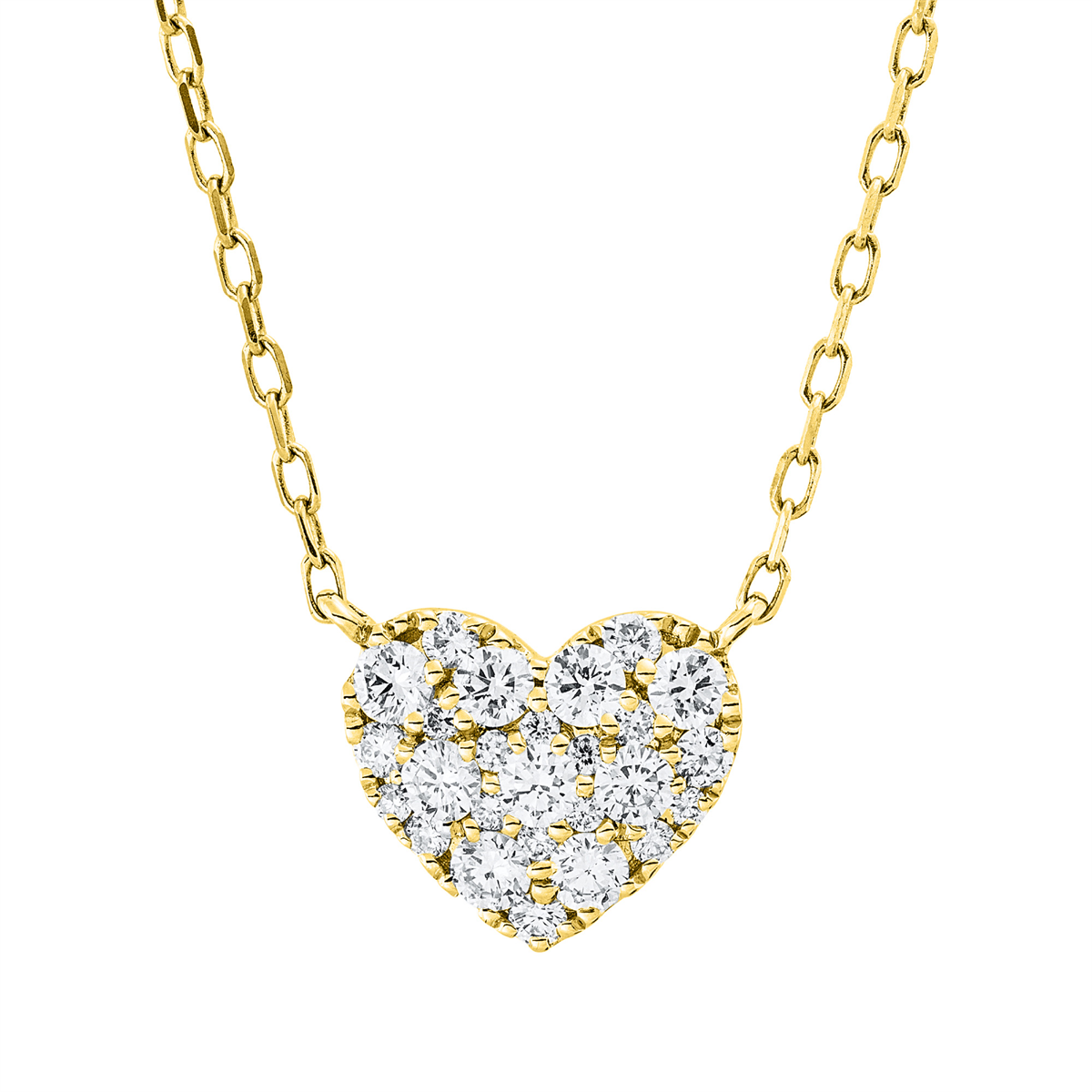 diamond full cut heart necklace in yellow gold