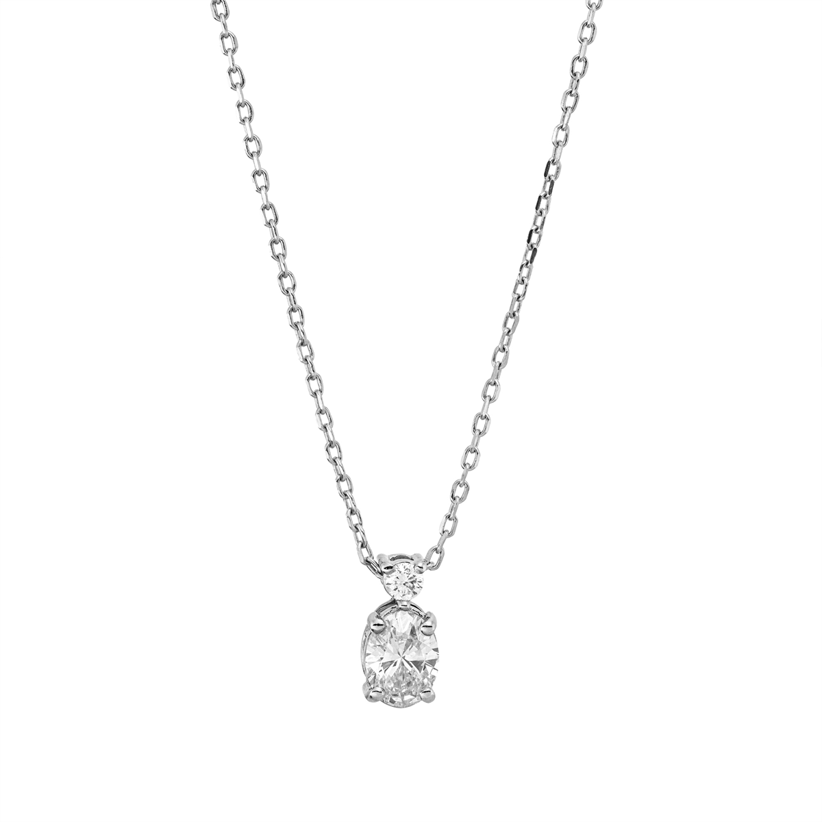 diamond full cut solitaire with accent stones necklace in white gold