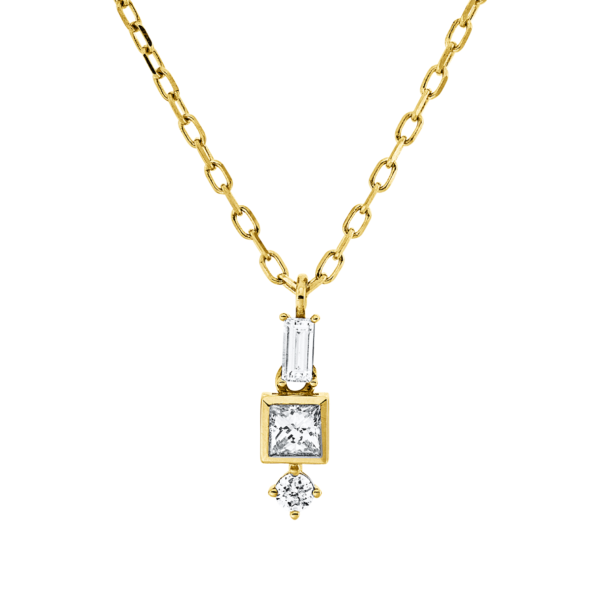baguette modern woman necklace in yellow gold