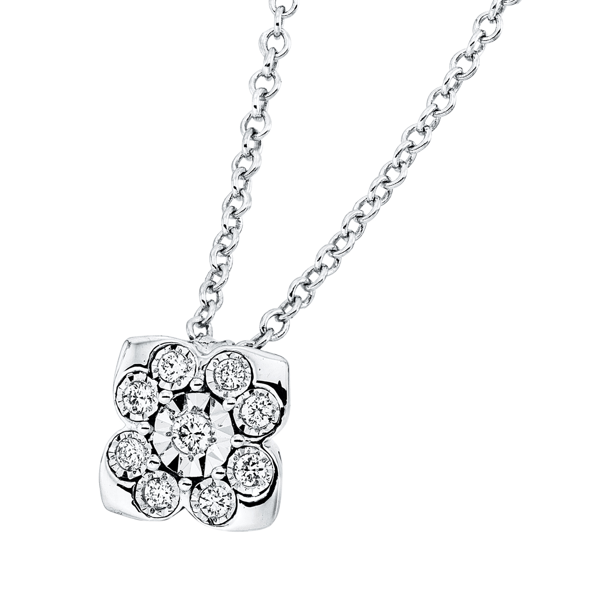 diamond full cut illusion classic necklace in white gold