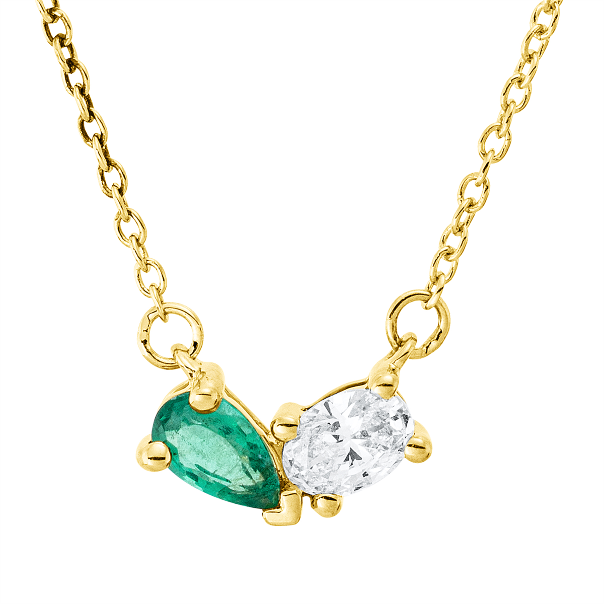 oval emerald colored stone classic necklace in yellow gold