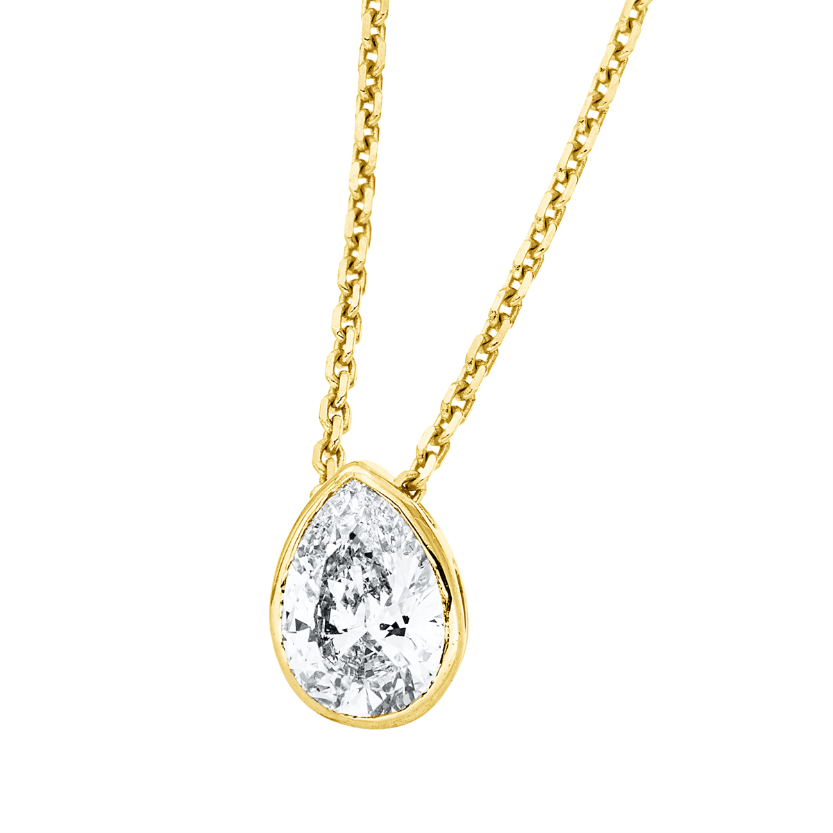pear shape solitaire necklace in yellow gold