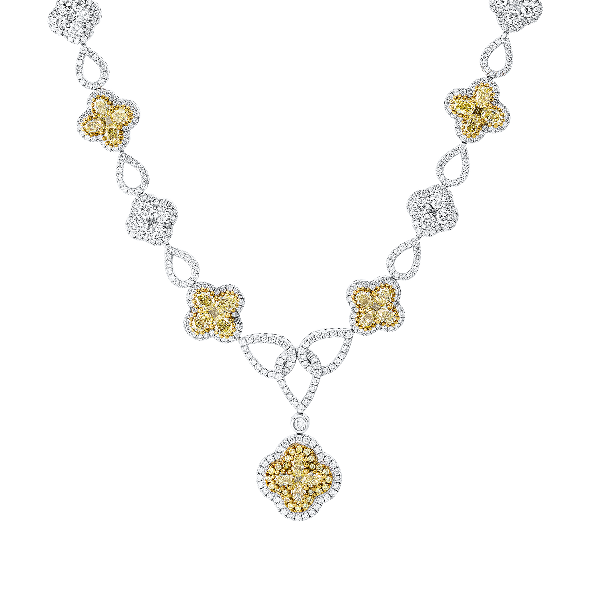 diamond full cut fancy colored diamond necklace in white gold / yellow gold