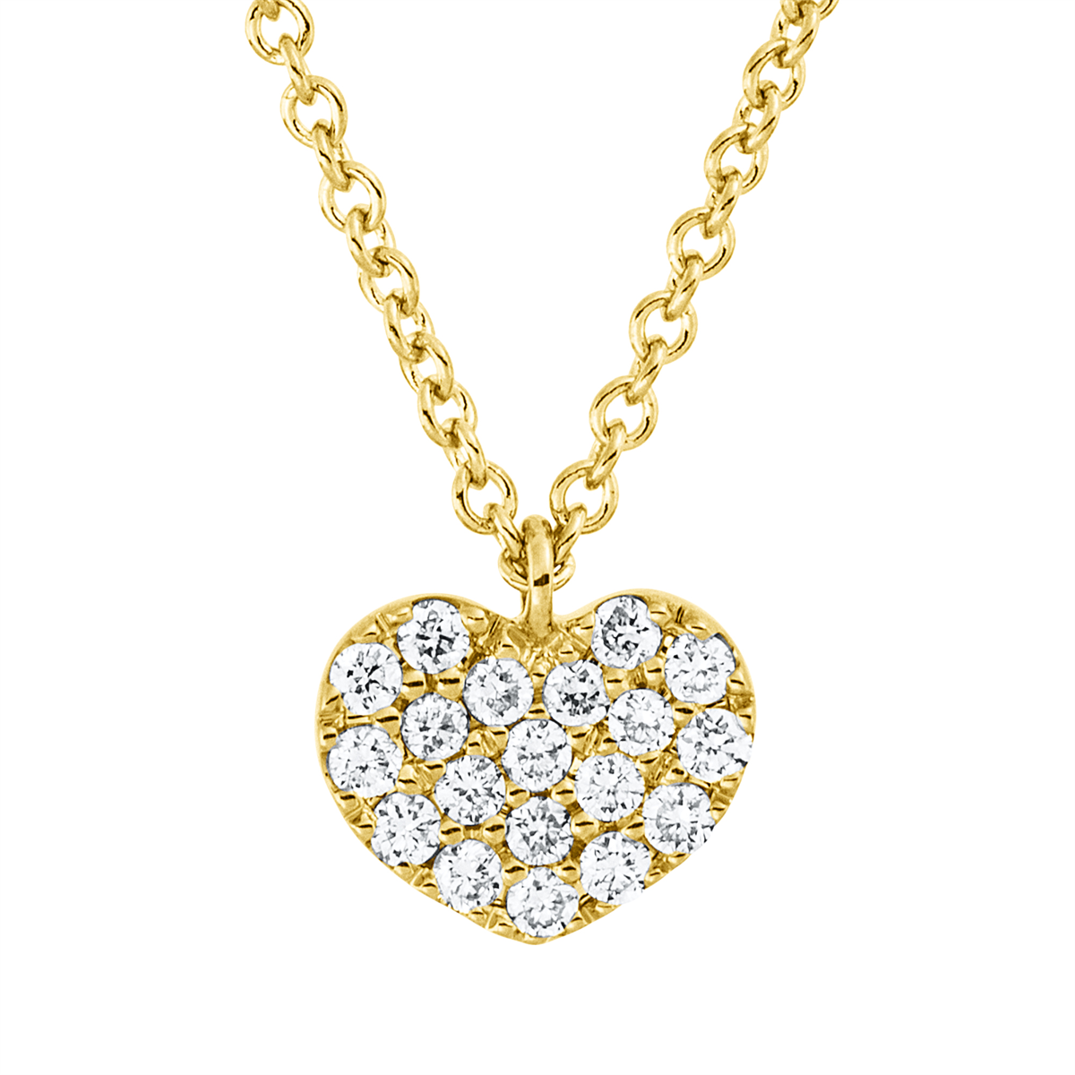 diamond full cut heart necklace in yellow gold