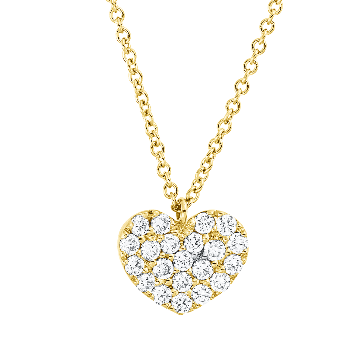 diamond full cut heart necklace in yellow gold