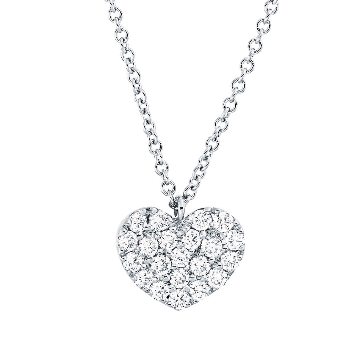 diamond full cut heart necklace in white gold
