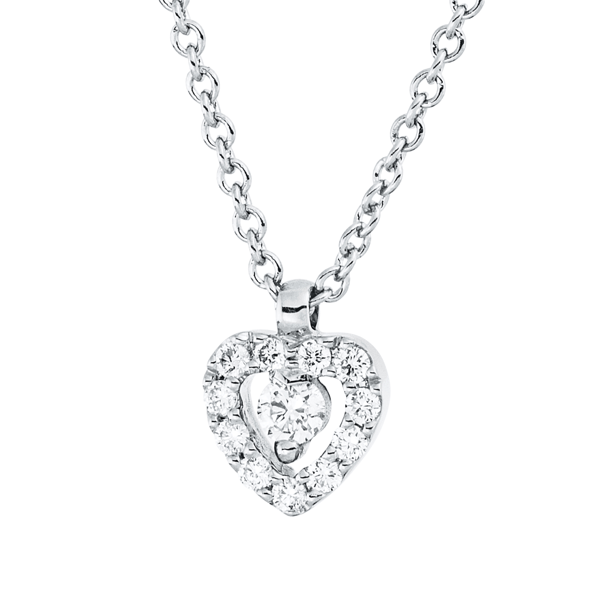 diamond full cut heart necklace in white gold