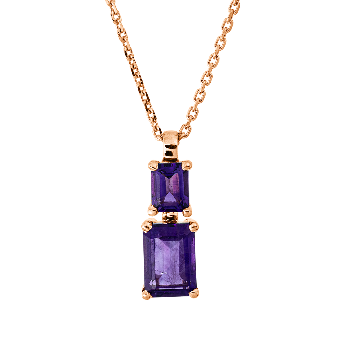 diamond full cut amethyst colored stone fashion necklace in red gold