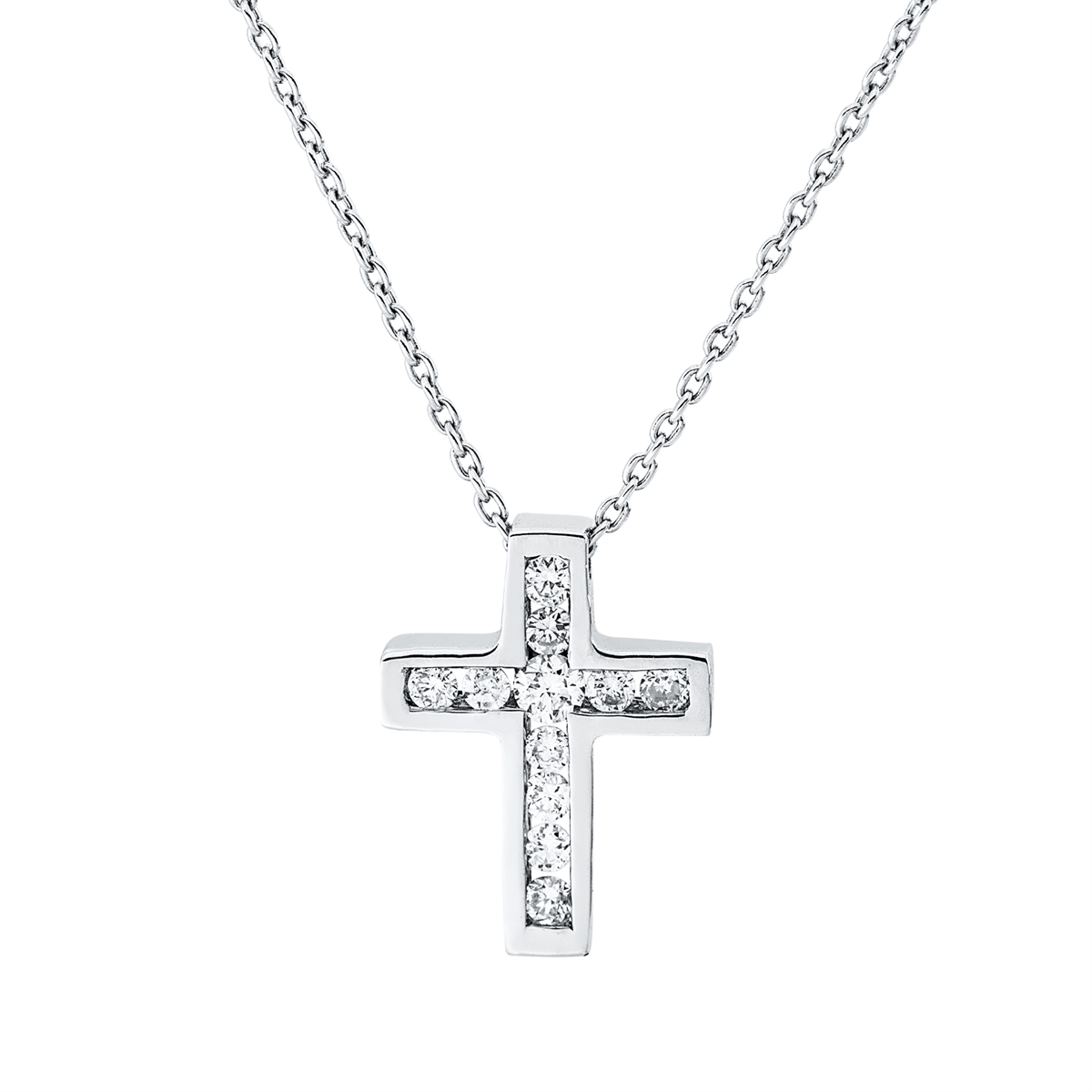 diamond full cut cross necklace in white gold
