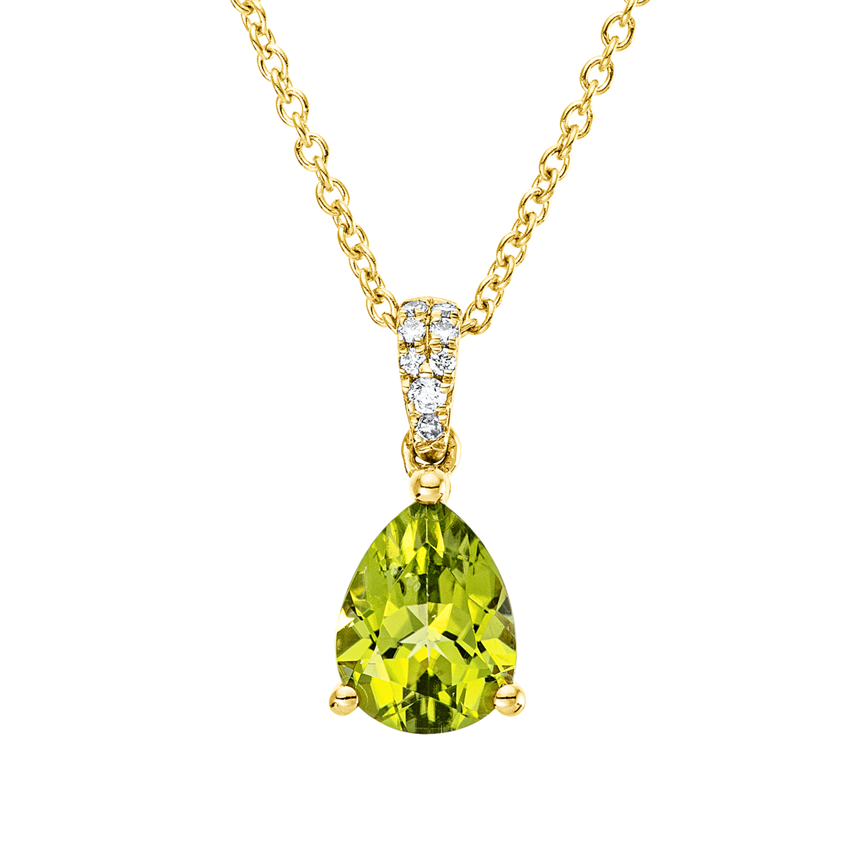 diamond full cut peridot colored stone fashion necklace in yellow gold