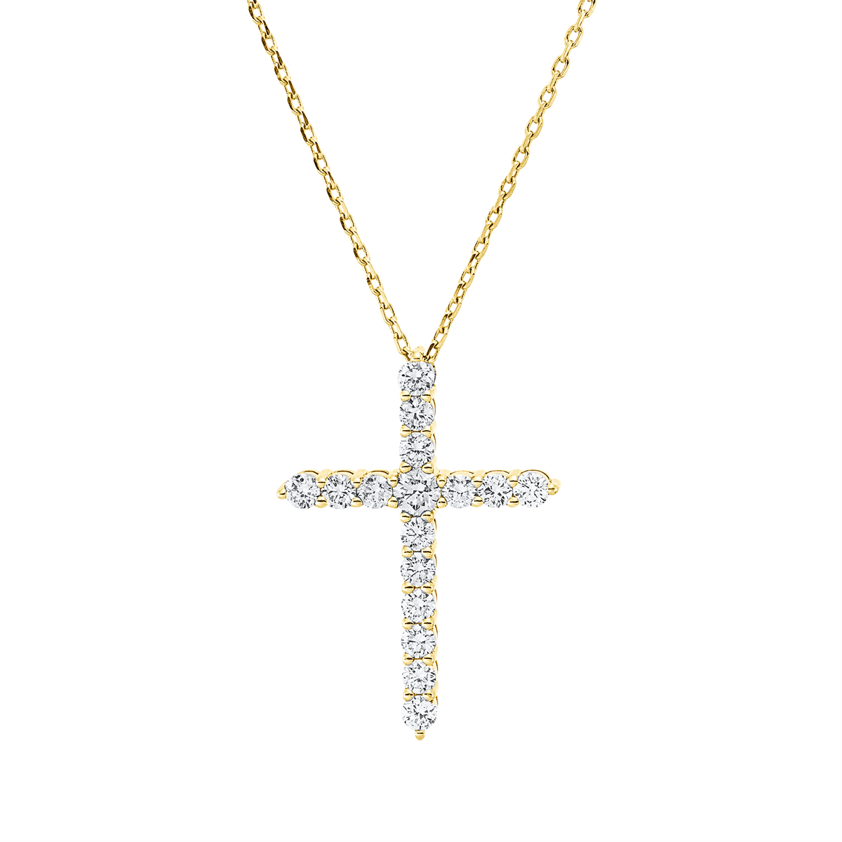diamond full cut cross necklace in yellow gold