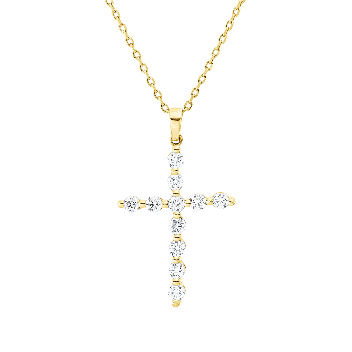 diamond full cut cross necklace in yellow gold