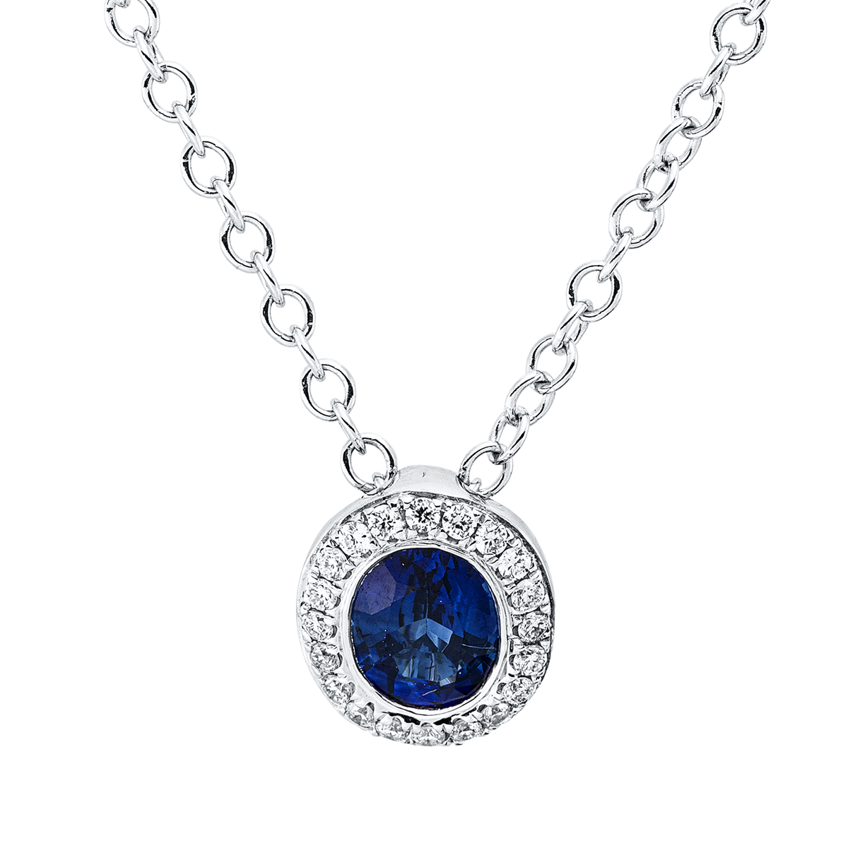 diamond full cut sapphire colored stone classic necklace in white gold