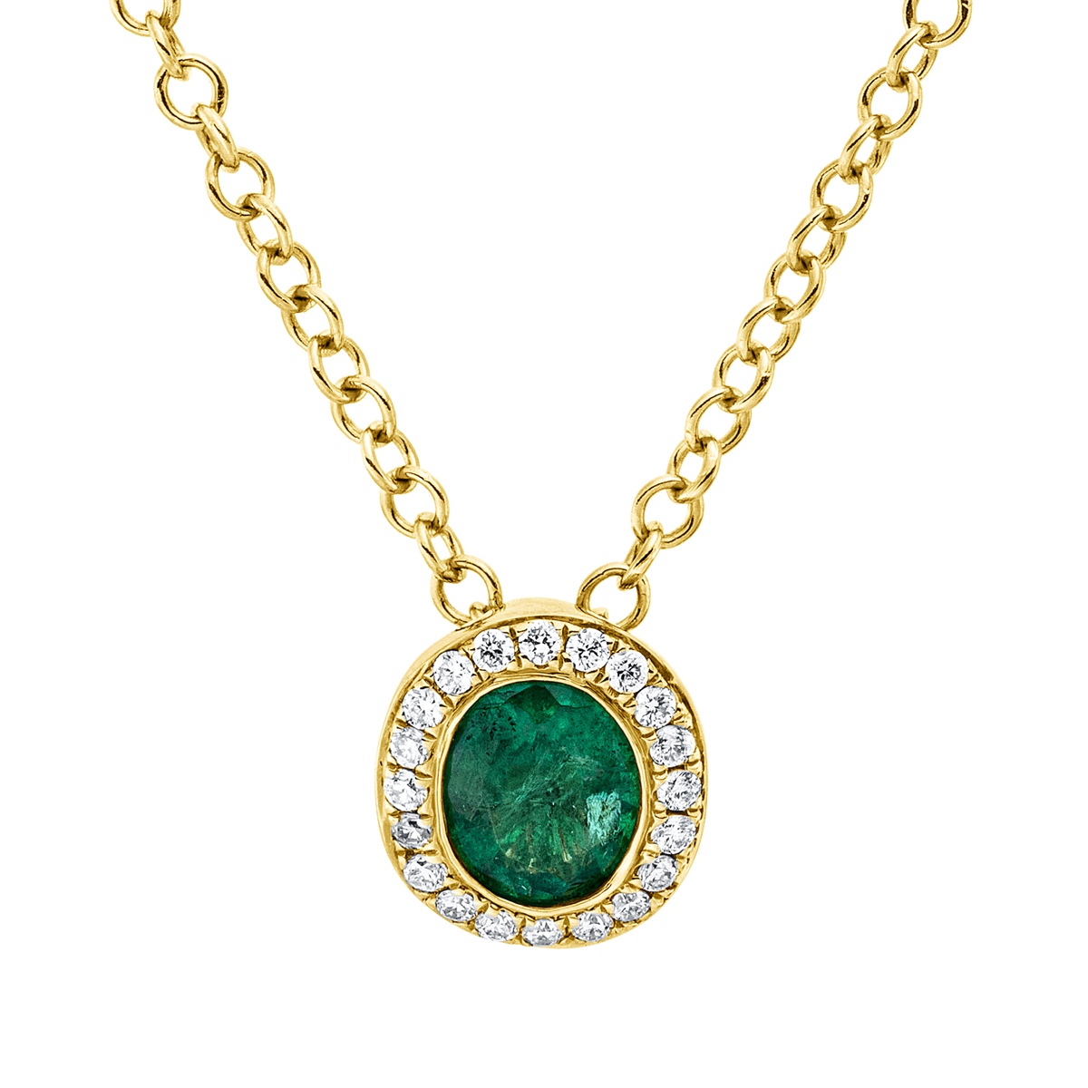 diamond full cut emerald colored stone classic necklace in yellow gold