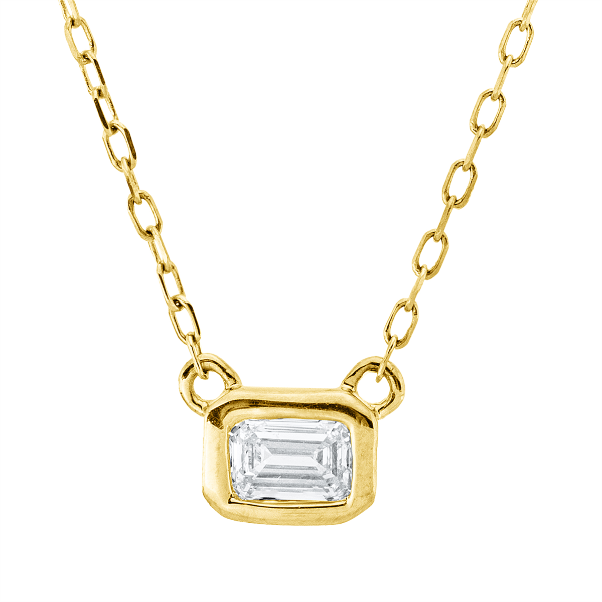 emerald cut solitaire necklace in yellow gold