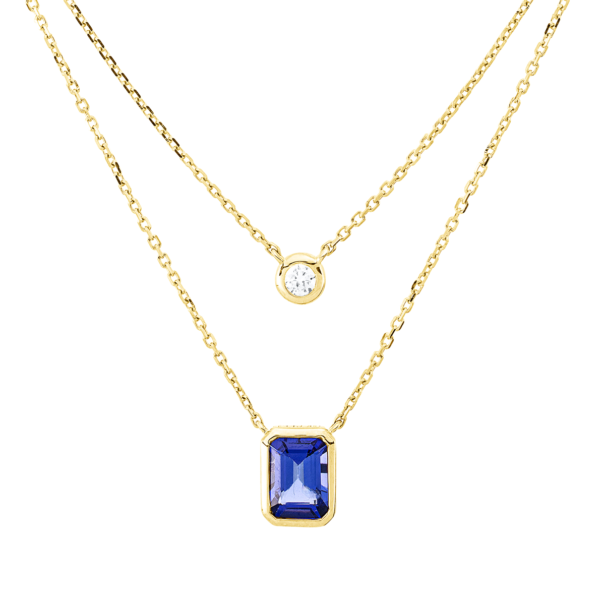 diamond full cut tanzanite colored stone classic necklace in yellow gold