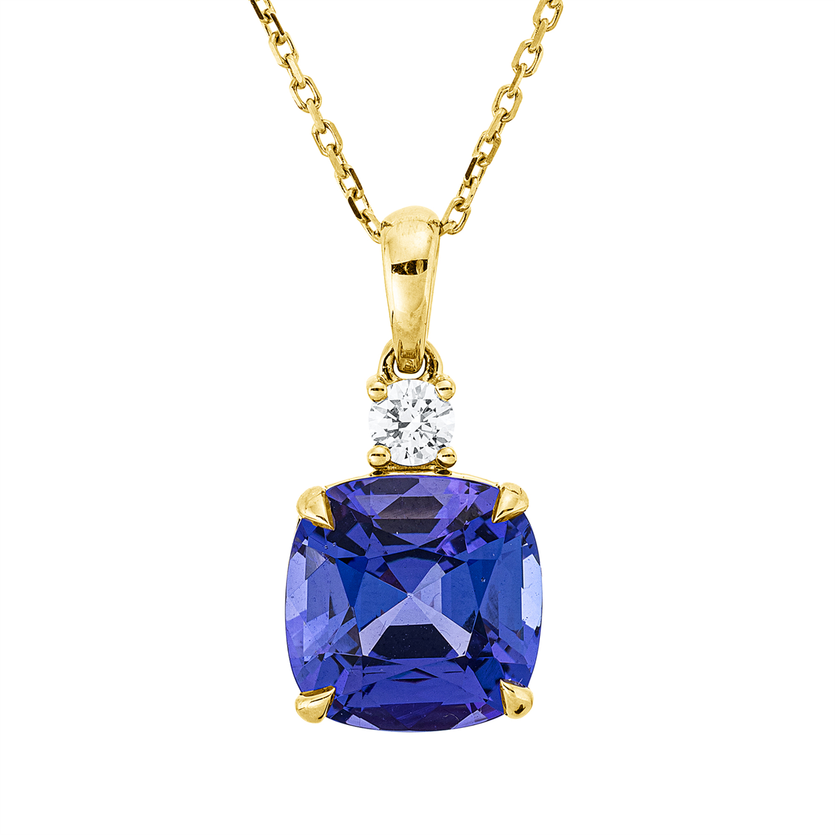 diamond full cut tanzanite colored stone classic necklace in yellow gold