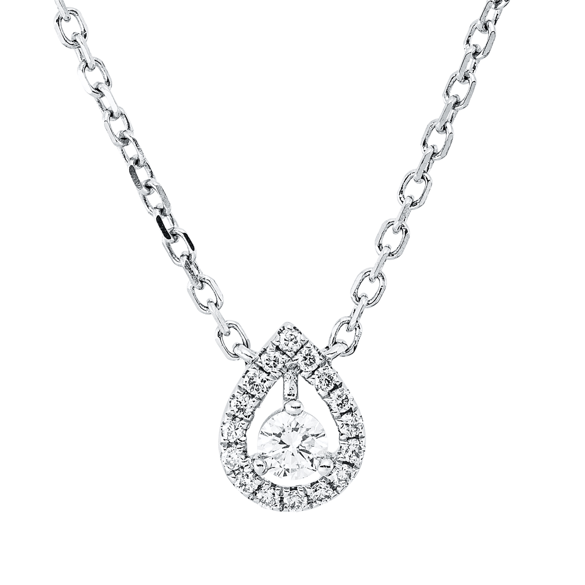 diamond full cut solitaire with accent stones necklace in white gold