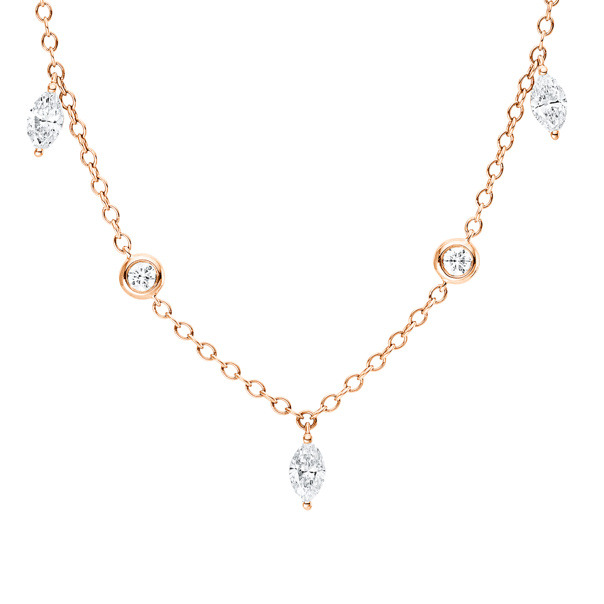 diamond full cut modern woman necklace in red gold