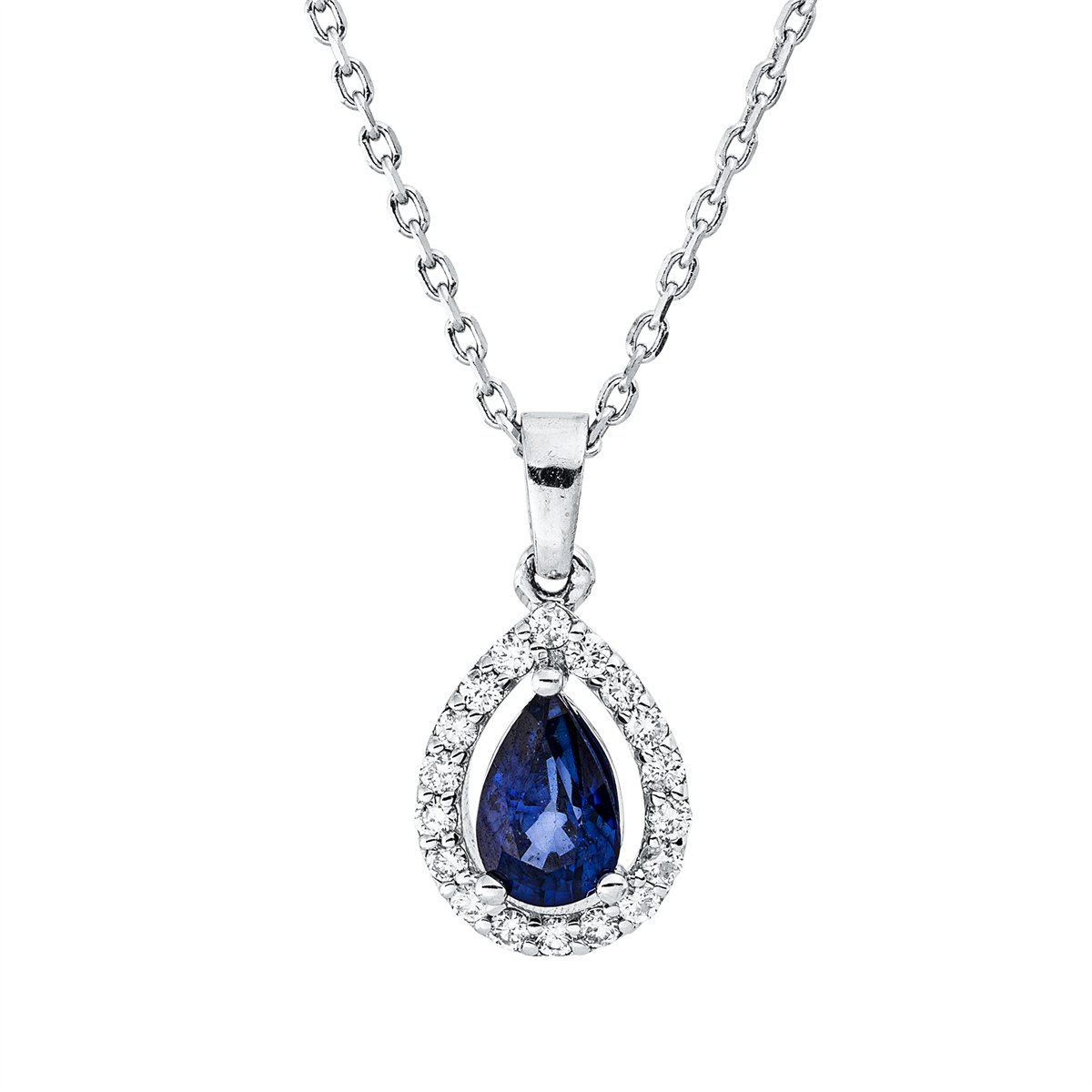 diamond full cut sapphire colored stone classic necklace in white gold