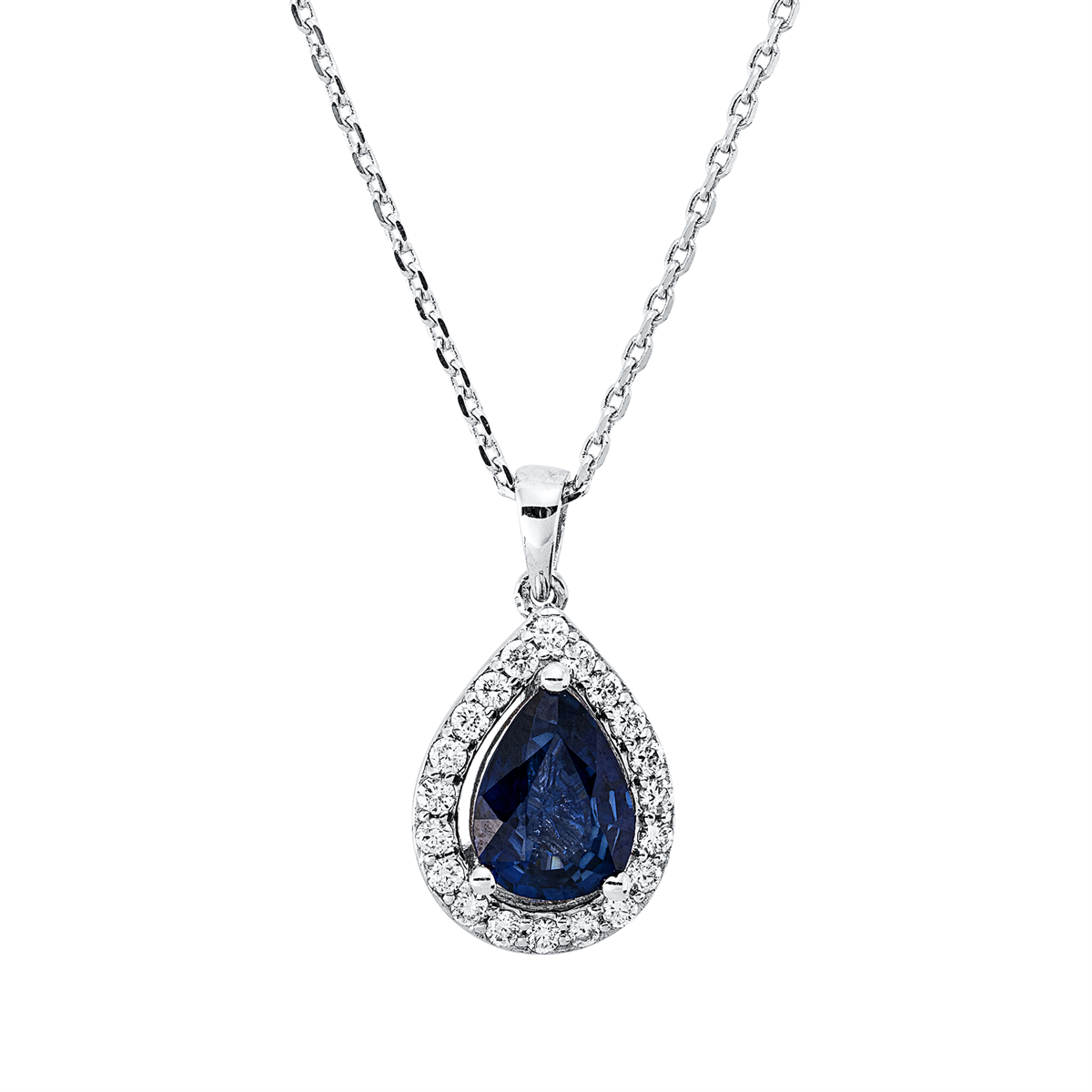 diamond full cut sapphire colored stone classic necklace in white gold