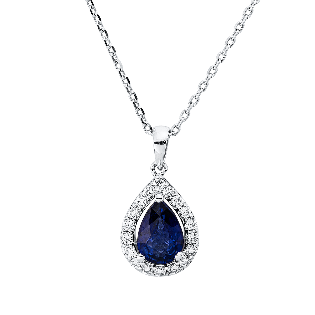 diamond full cut sapphire colored stone classic necklace in white gold