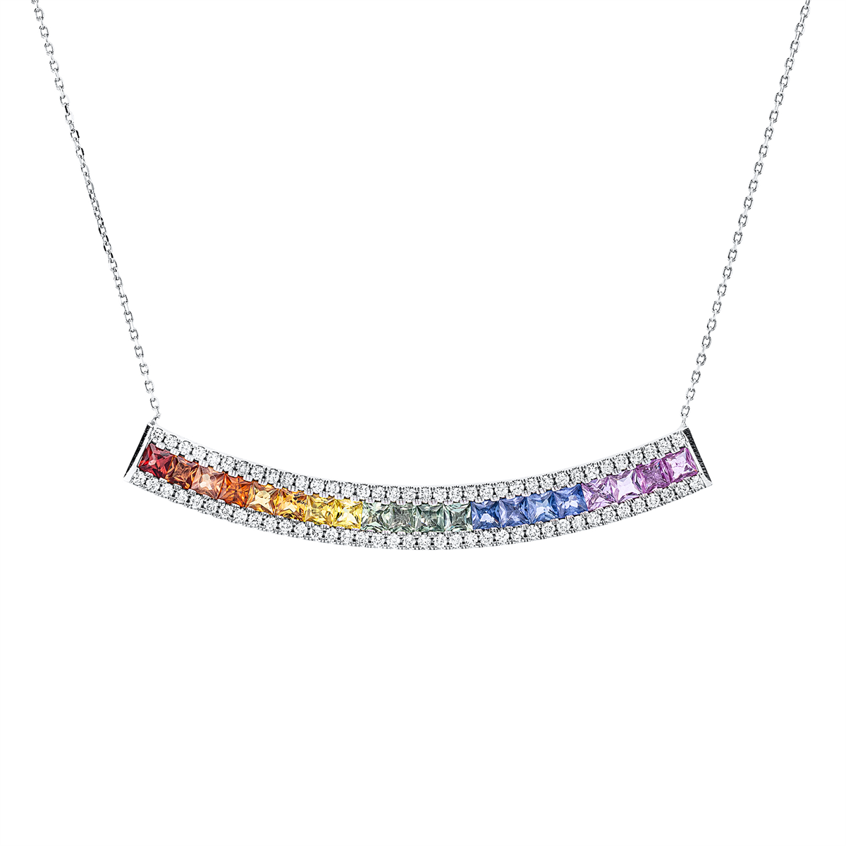 diamond full cut sapphire rainbow & multicolor necklace in white gold