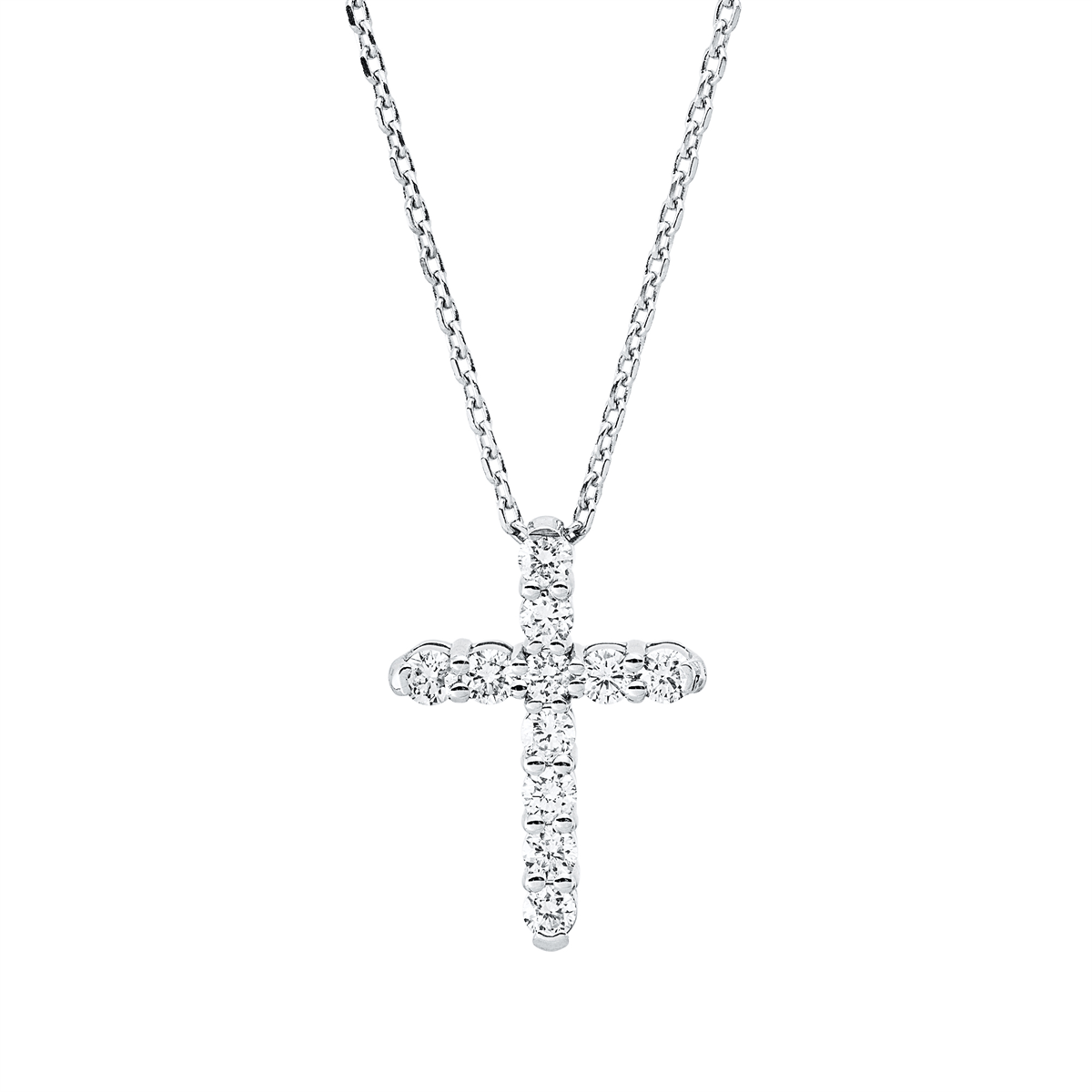 diamond full cut cross necklace in white gold