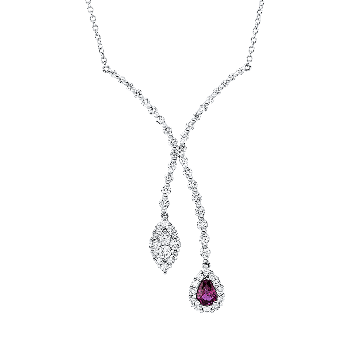diamond full cut ruby colored stone classic necklace in white gold
