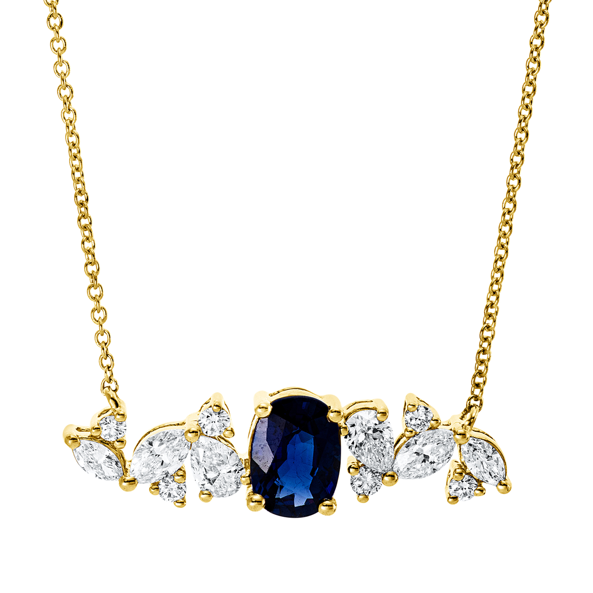 diamond full cut sapphire colored stone classic necklace in yellow gold