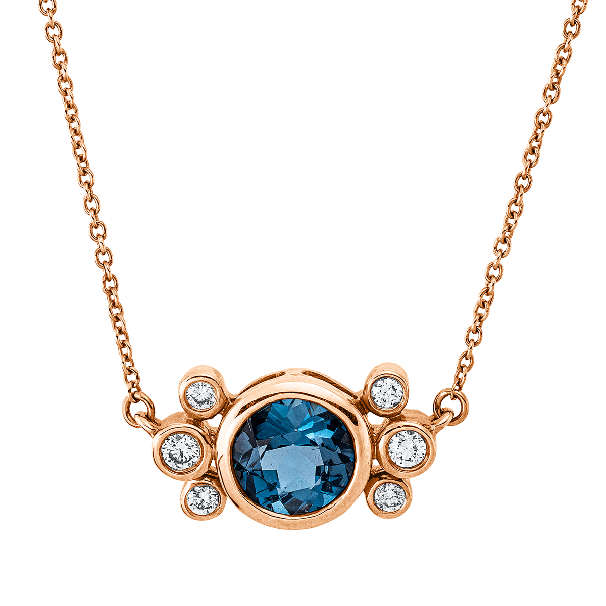 diamond full cut topaz colored stone fashion necklace in red gold