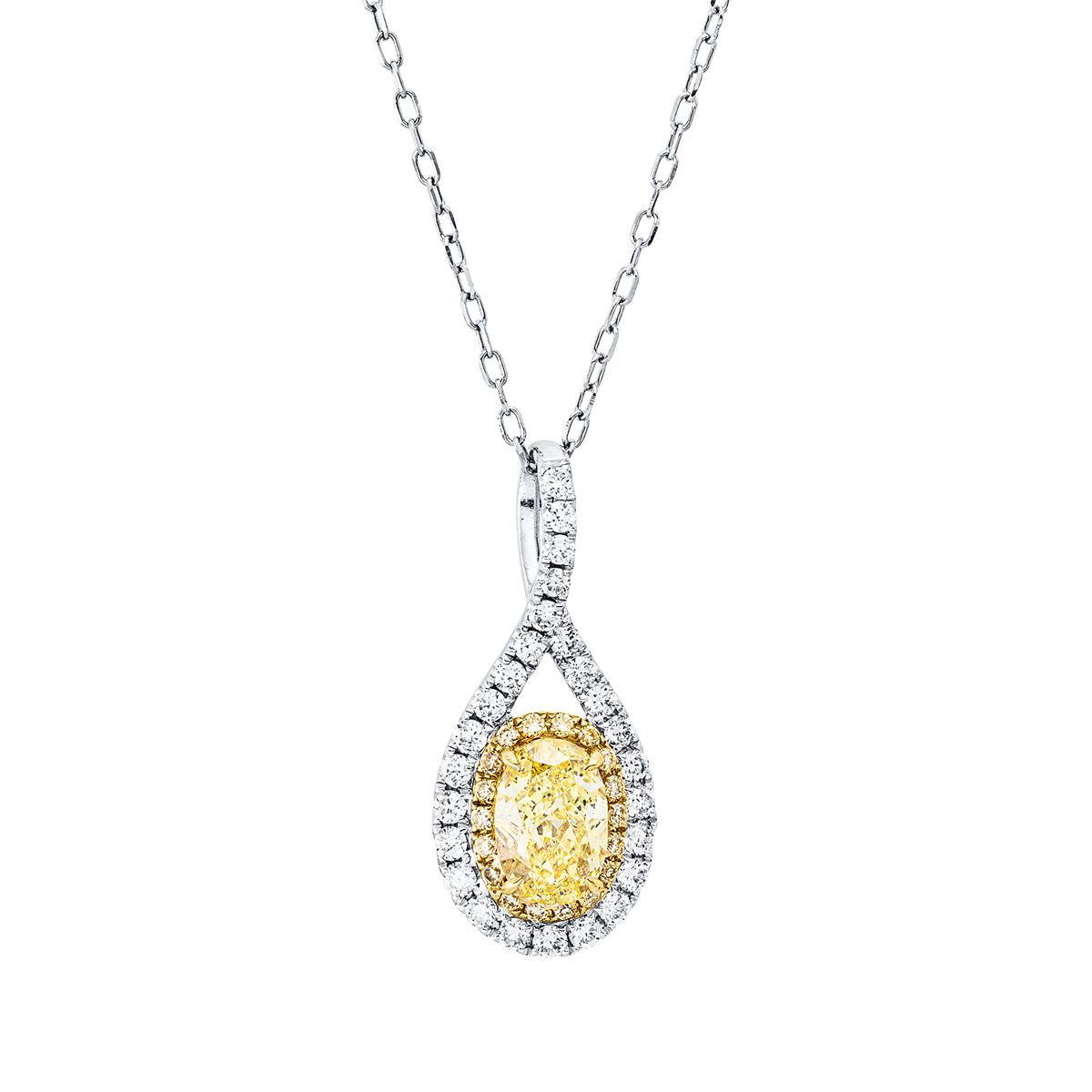 oval fancy colored diamond necklace in yellow gold platinum 950