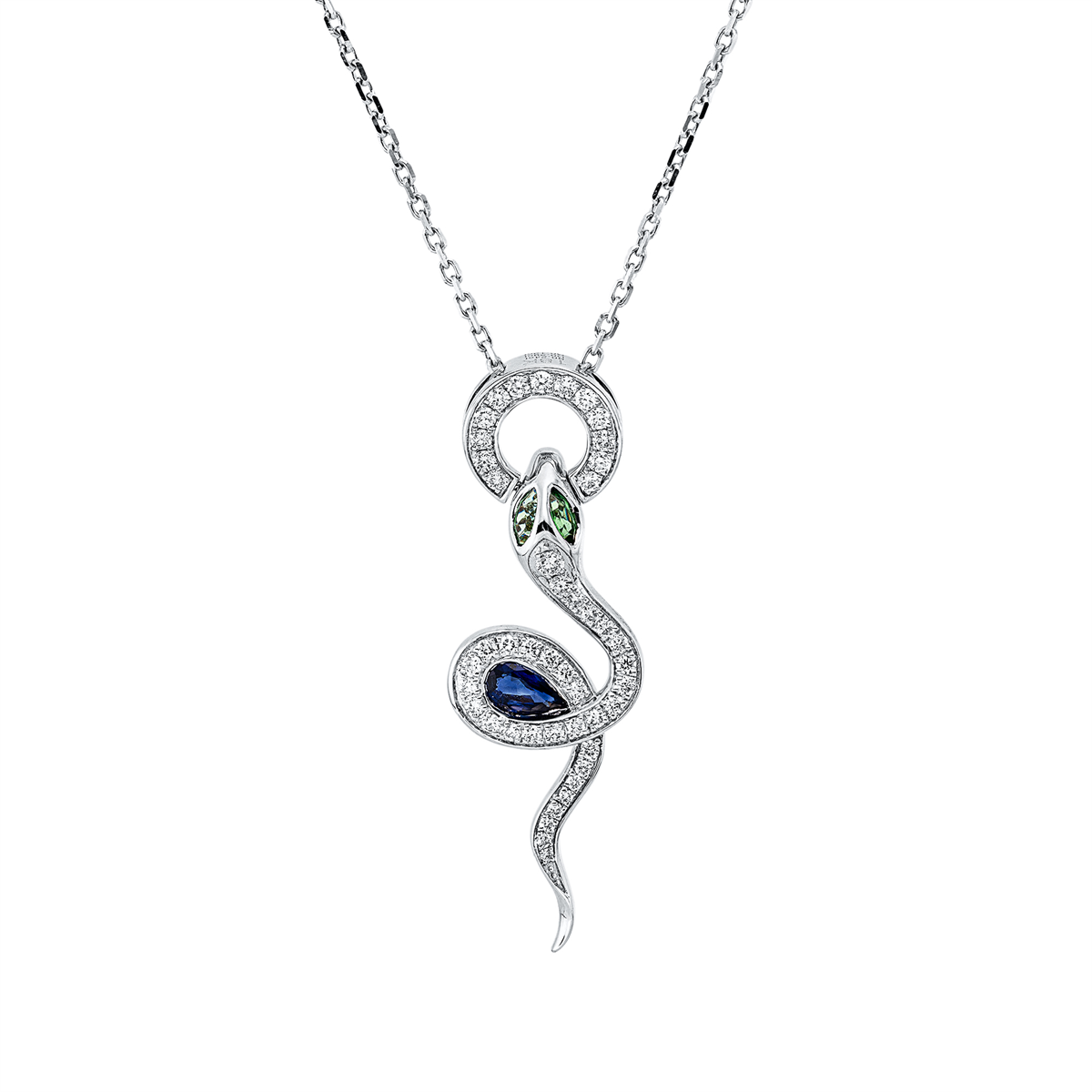 diamond full cut tsavorite animal necklace in white gold