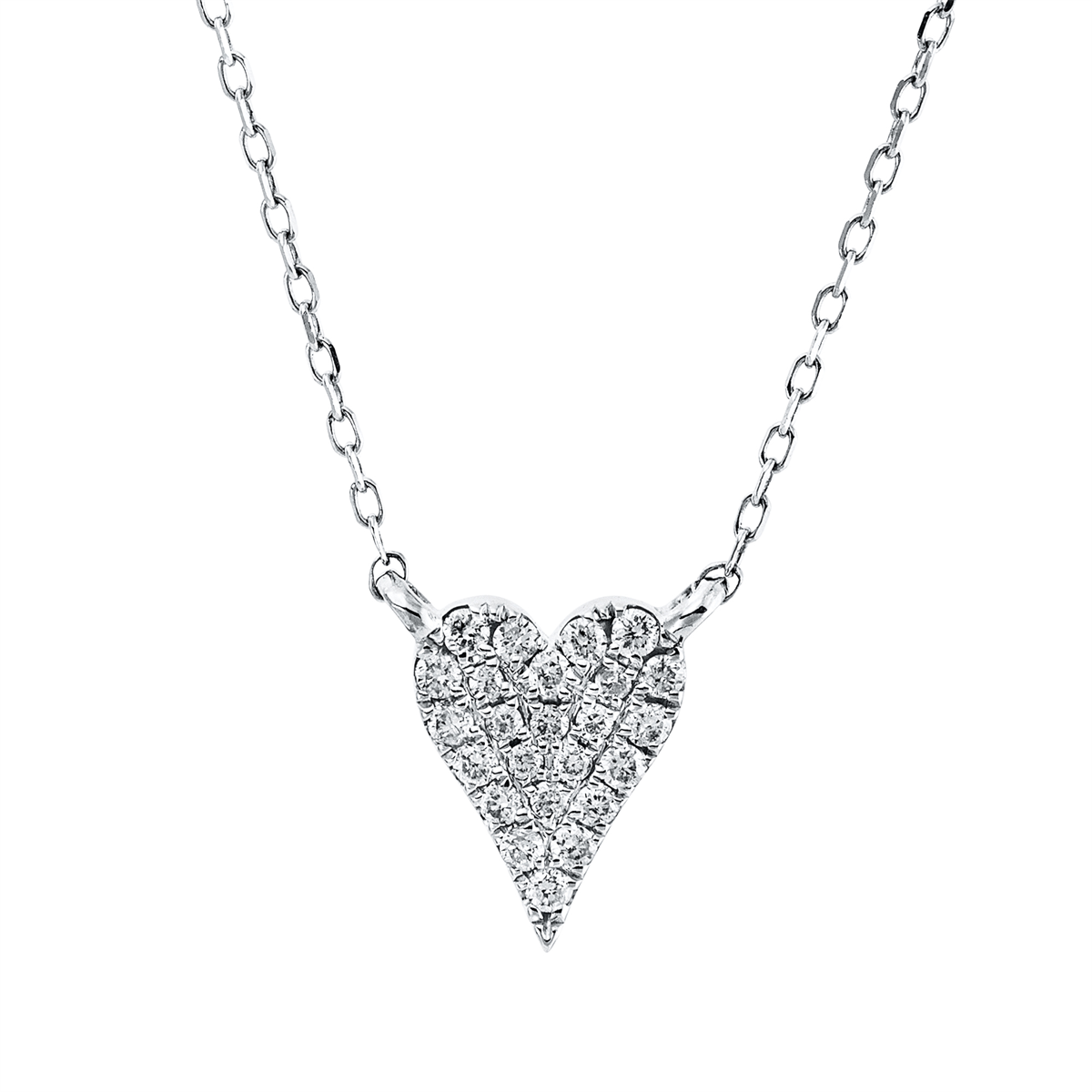 diamond full cut heart necklace in white gold