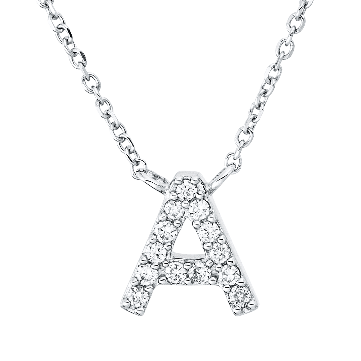 diamond full cut letter necklace in white gold