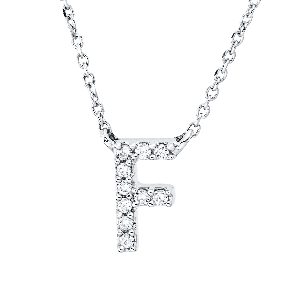 diamond full cut letter necklace in white gold