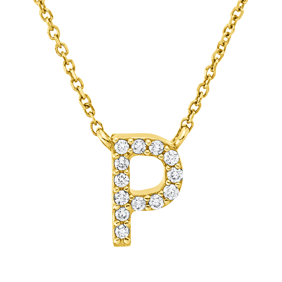 diamond full cut letter necklace in yellow gold