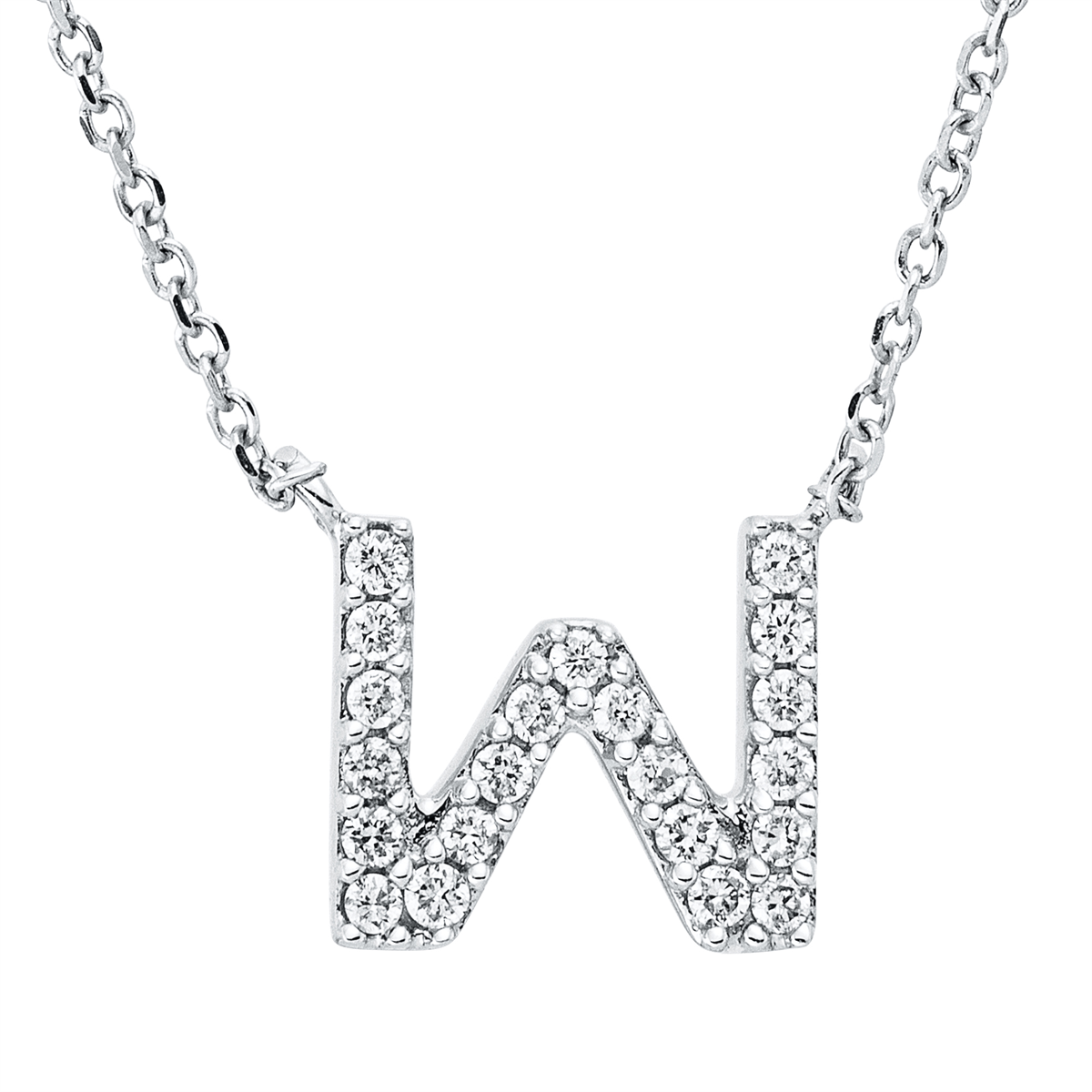 diamond full cut letter necklace in white gold