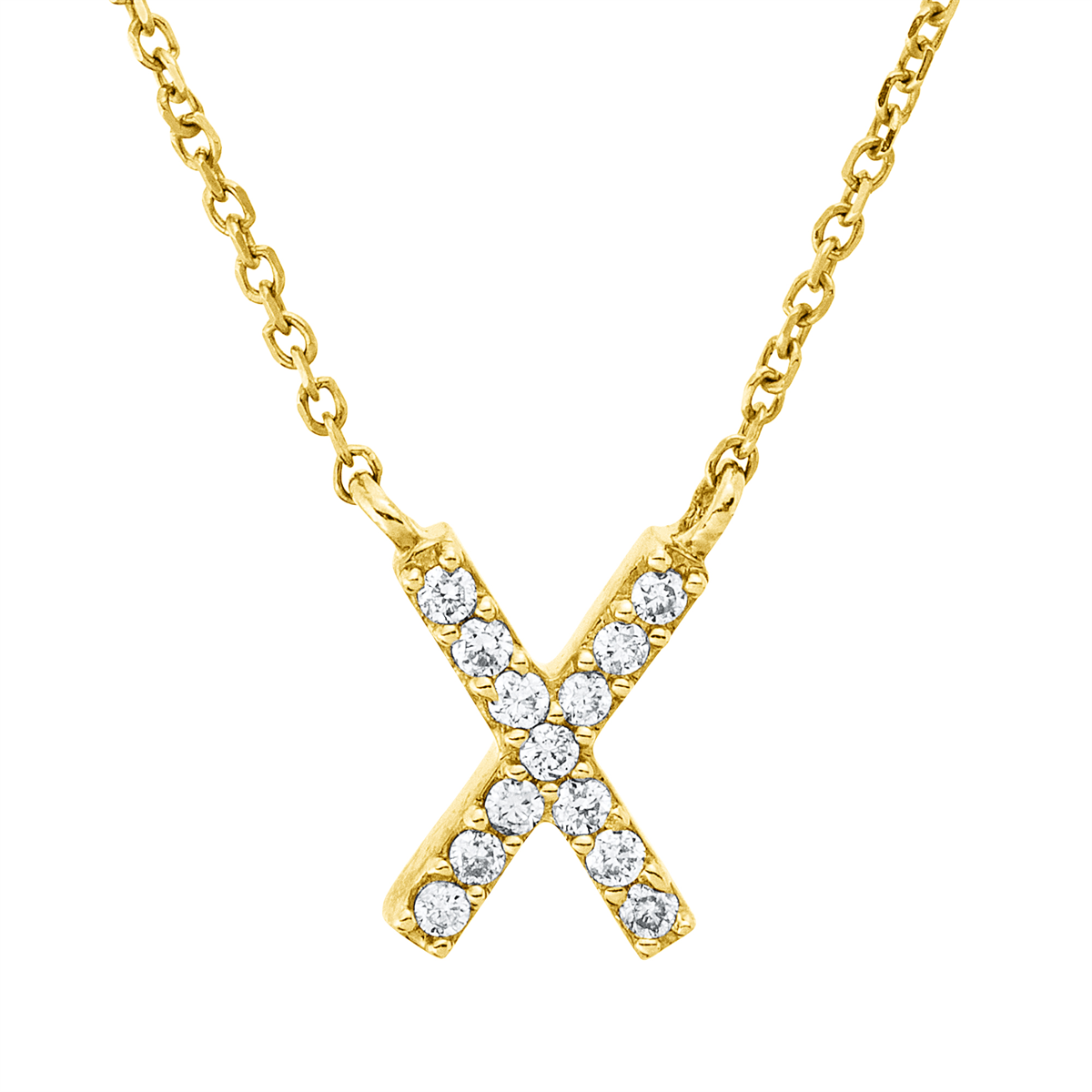 diamond full cut letter necklace in yellow gold