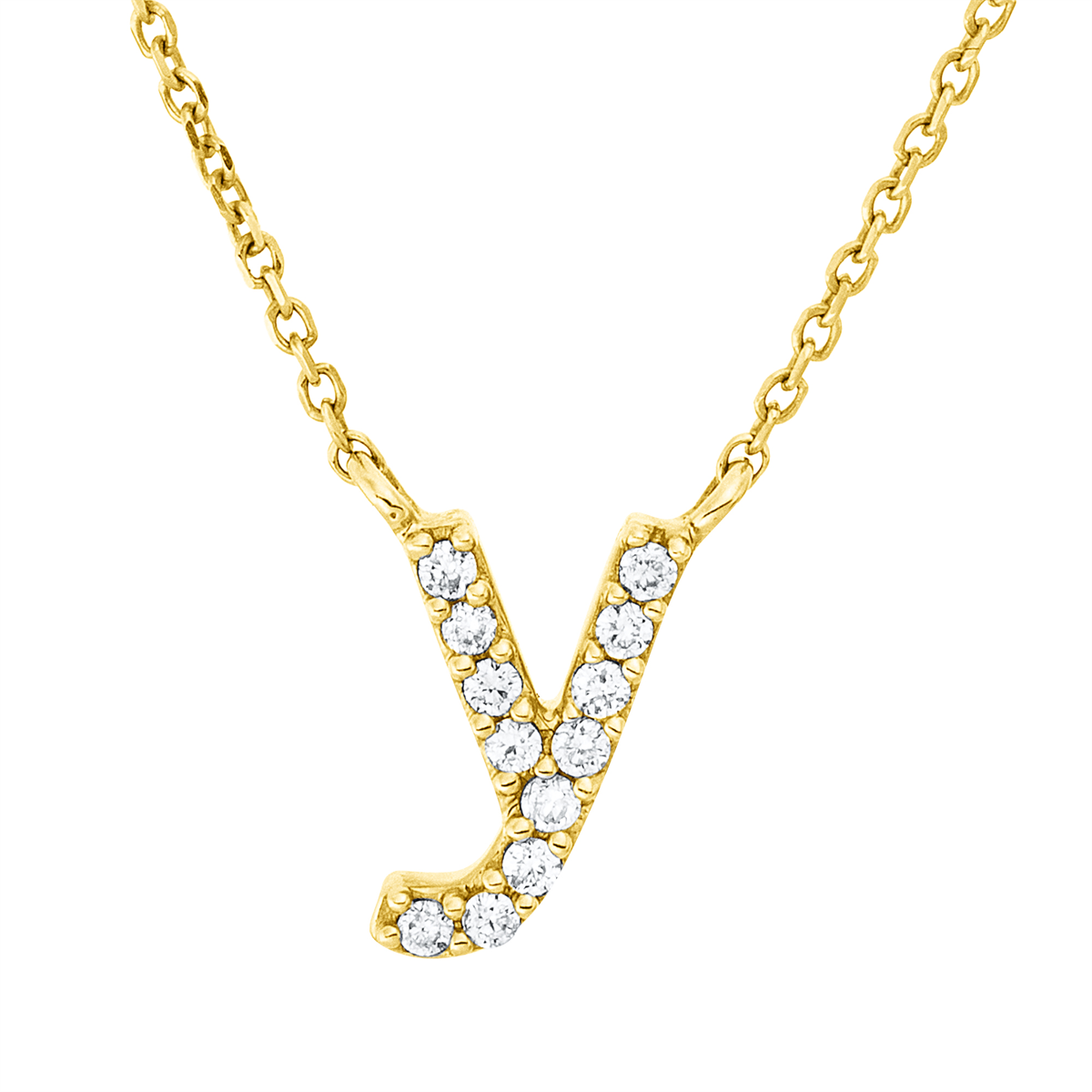 diamond full cut letter necklace in yellow gold