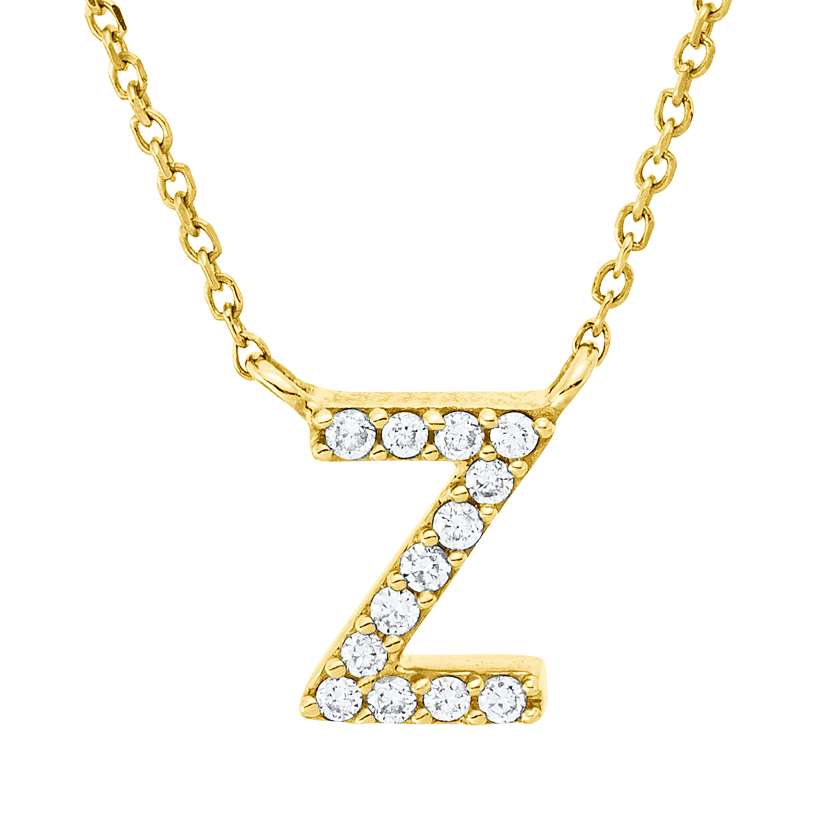 diamond full cut letter necklace in yellow gold