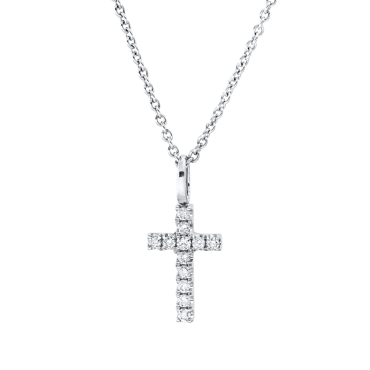 diamond full cut cross necklace in white gold