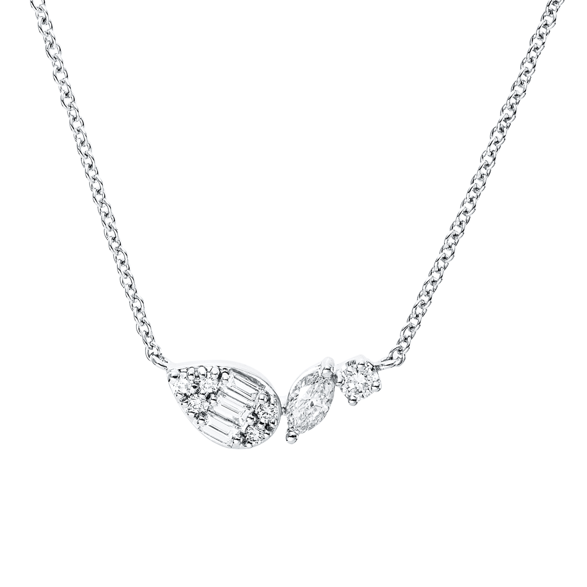 marquise baguette necklace in white gold