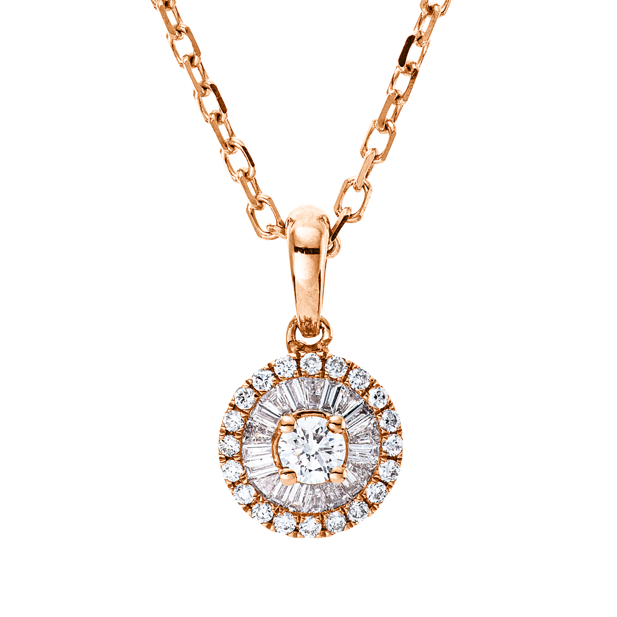 taper baguette illusion necklace in red gold