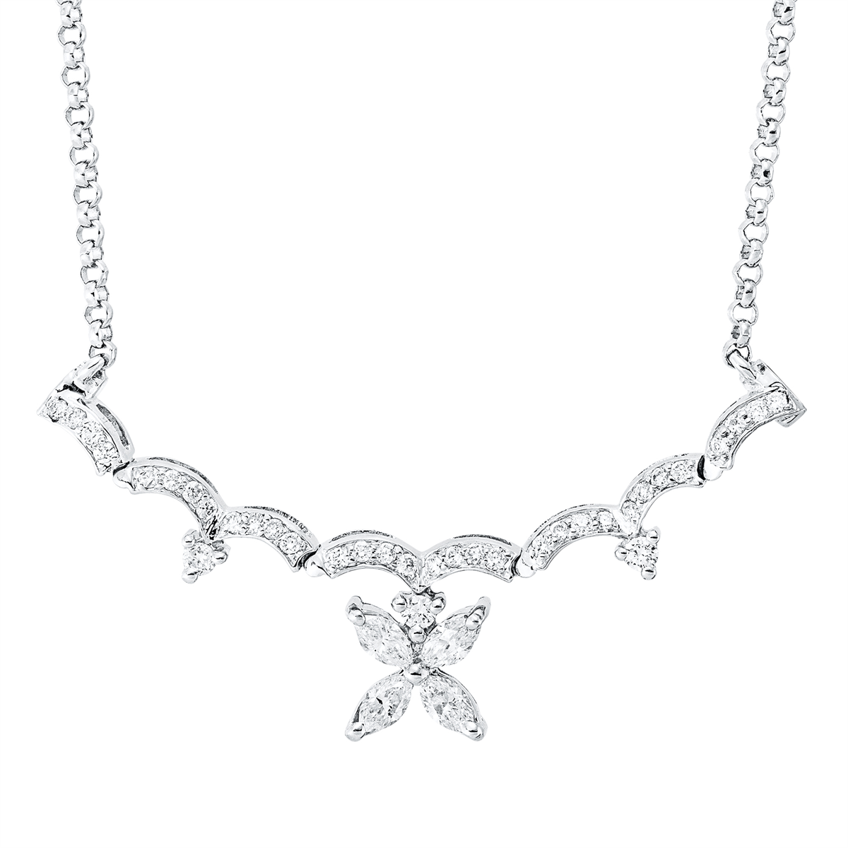 diamond full cut multi-stone necklace in white gold