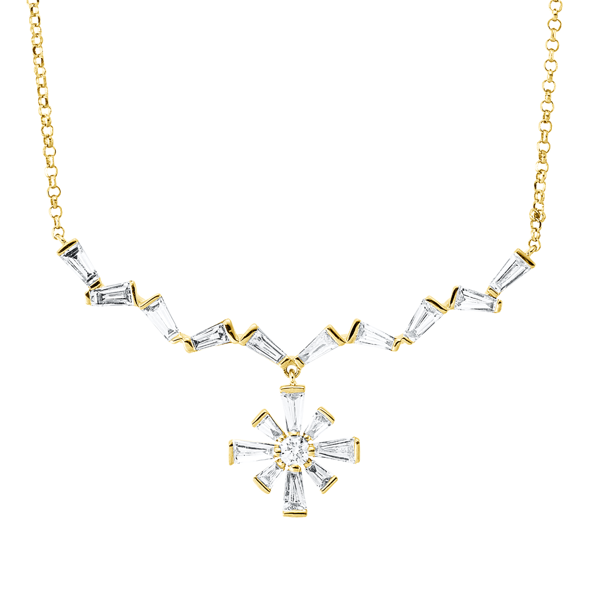 taper baguette necklace in yellow gold