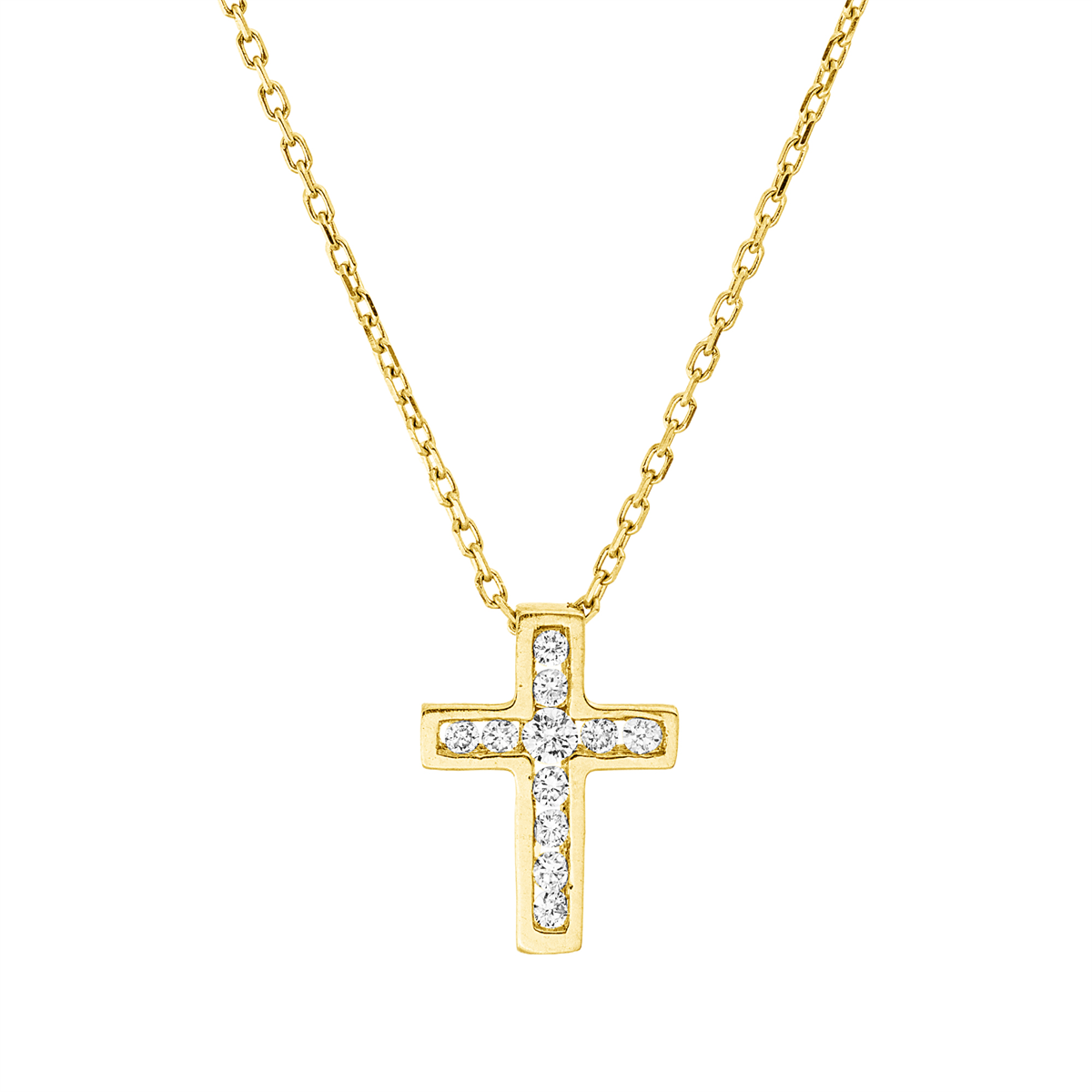 diamond full cut cross necklace in yellow gold