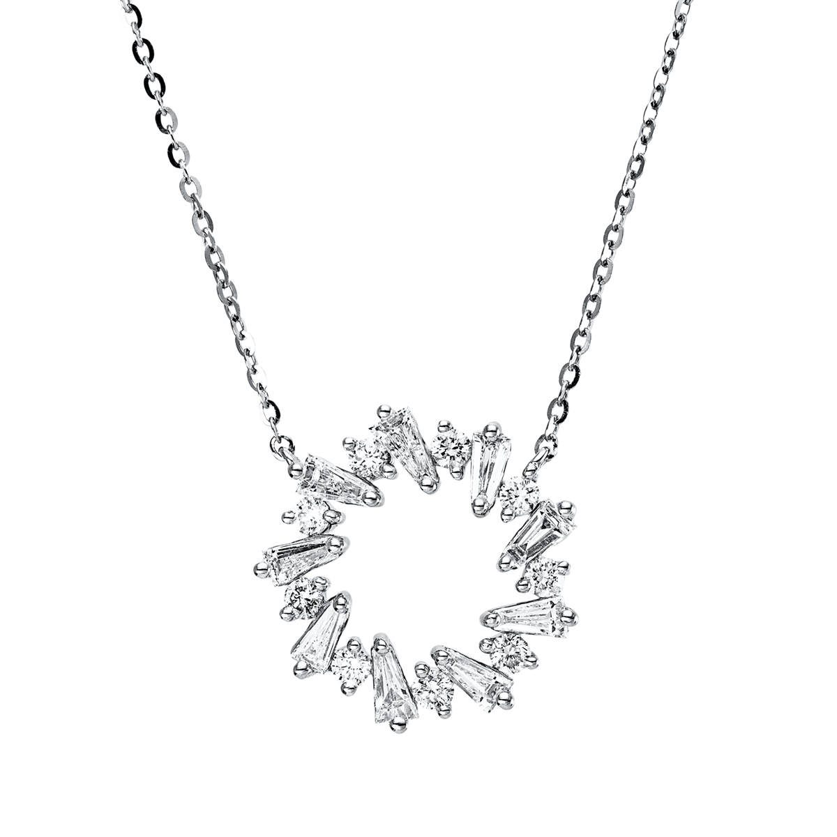 diamond full cut baguette necklace in white gold