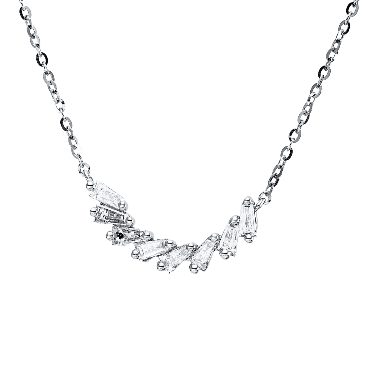 taper baguette necklace in white gold
